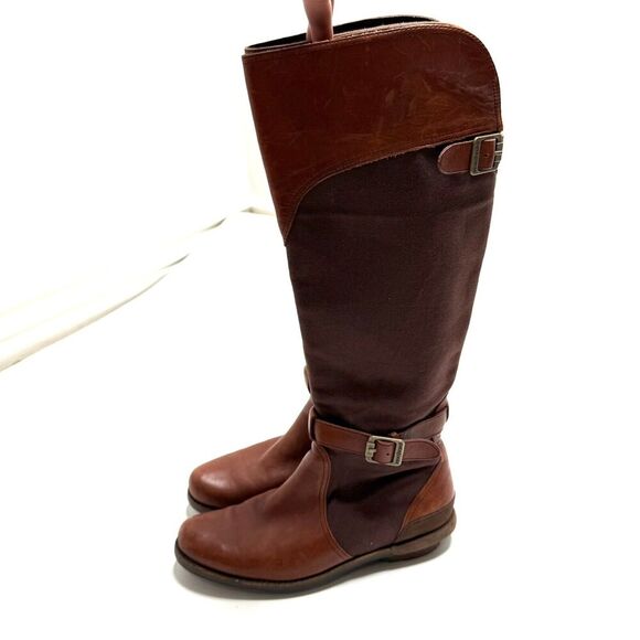 Patagonia ADDIE Rider Leather & Canvas Tall Boots Chimney Brown Size 7 Excellent - Picture 3 of 9
